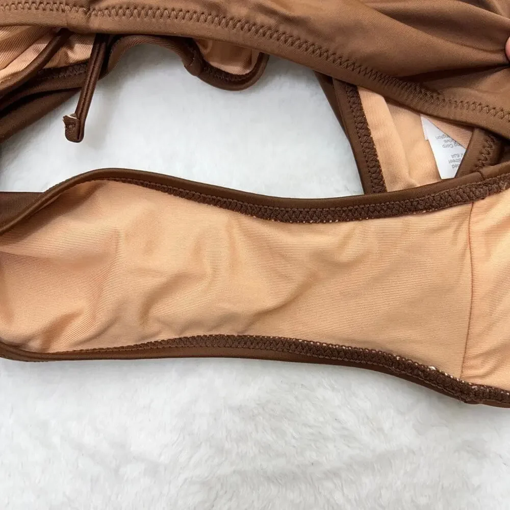 J.Crew O-Ring V-Neck One-Piece Swimsuit Women's 10 Brown Cheeky‎